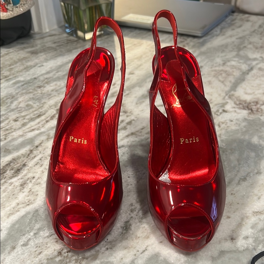 Red Slingback Peep-Toe Heels